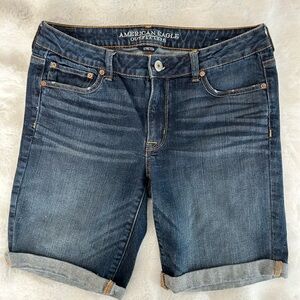 American Eagle Outfitters Dark Blue Stretch Bermuda Jean Shorts